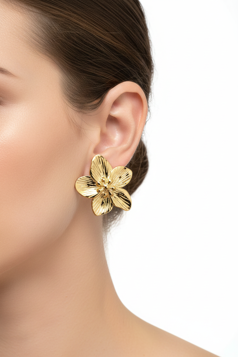 Orchid Flower Stud - Quarter-Sized on Earlobe