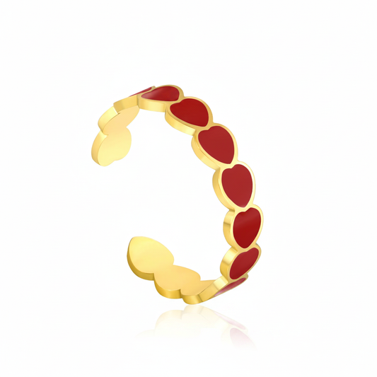 Red Enamel Heart Ring - 18k Gold Plated