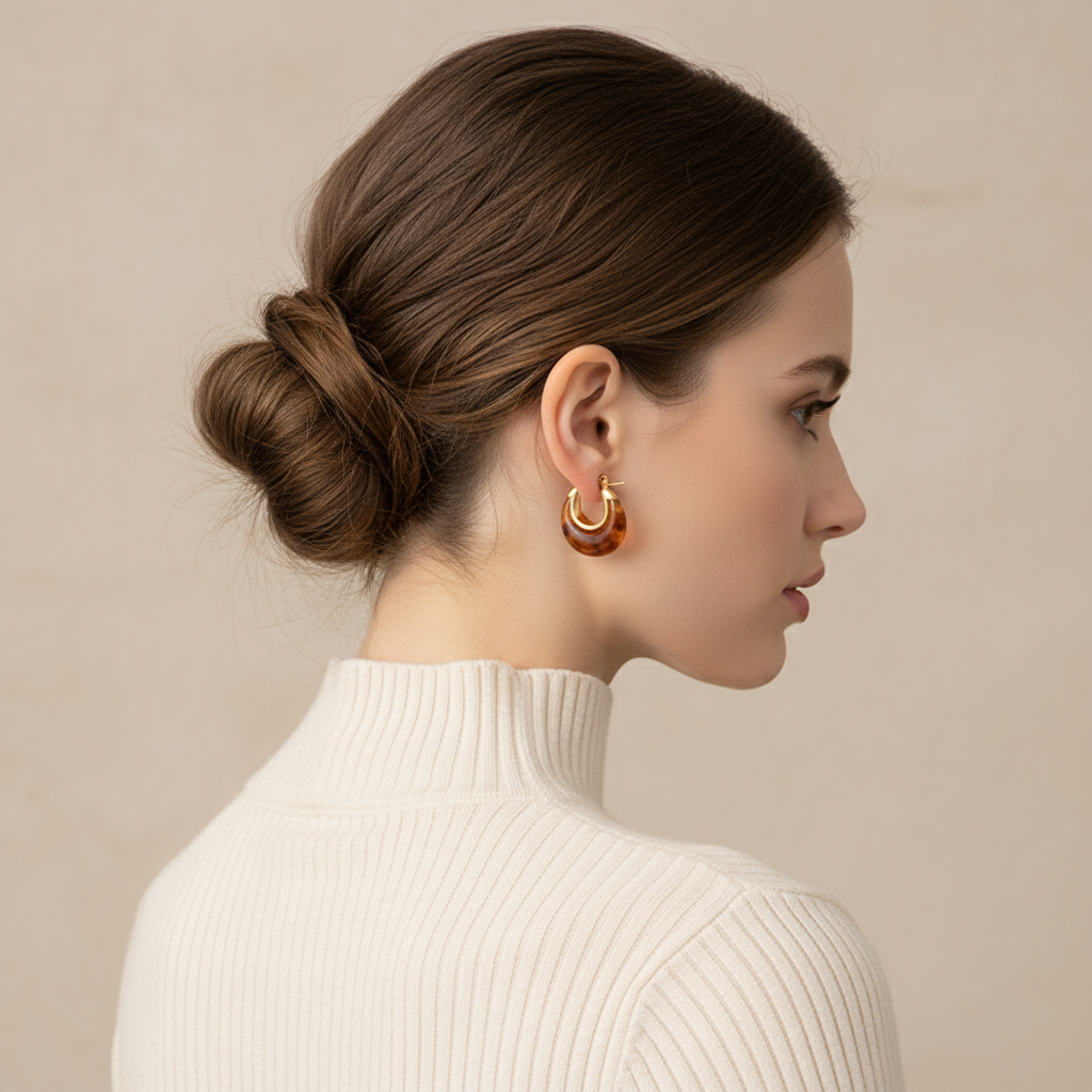 Tortoiseshell Hoop Earrings - Both Ears Accurate Size