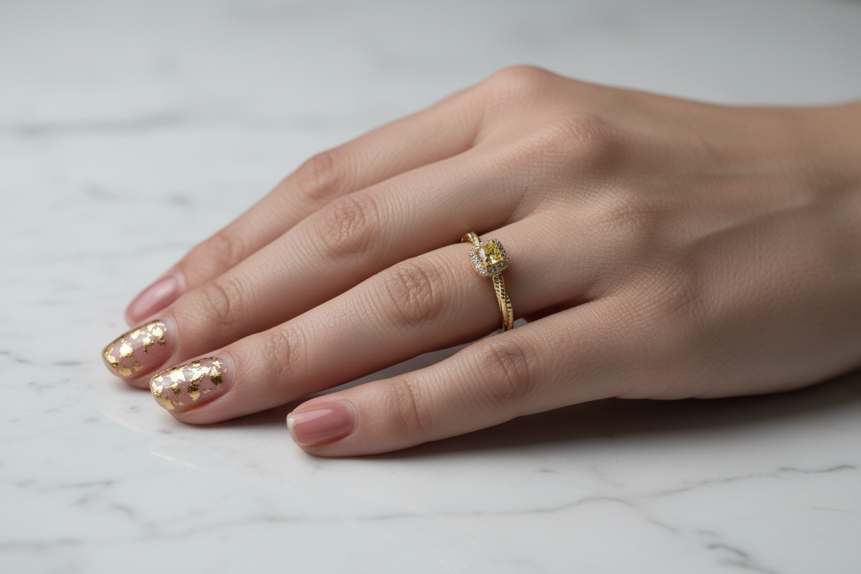 Yellow Crystal Ring - Tiny Stone, Thin Band